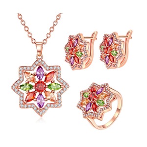 Bohemian Style Colorful and Star Jewelry Set Rose Gold With Zircon