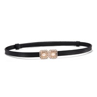 Brand Fashion Women Decorative Belt Genuine Leather Luxury Pearl Metal Buckle Adjustable Thin Belt For Dress ceinture femme