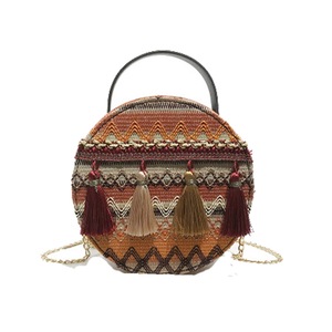 Brand New Boho Vintage Beach Straw Women Shoulder Bag Tassel Round Handbag Rattan Basket Ladies Crossbody Shoulder Storage Bag