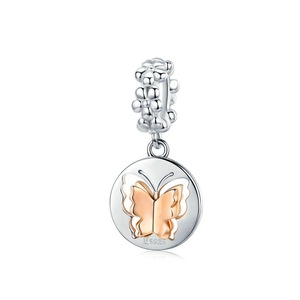 Butterfly Dangle Charm Silver plating Flower Bead Fit Bracelet Pendant Jewelry