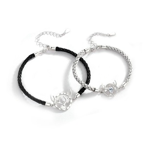 C23 2PCS One Deer Has You Couple Bracelet Silver Valentine Days Jewelry Commemorative Gift for Wedding Lover Boyfriend Girlfriend