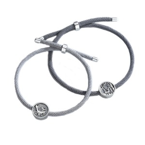 C26 2PCS Tattoo Couple Bracelet Silver Forest Valentine Days Jewelry Commemorative Gift for Wedding Lover Boyfriend Girlfriend