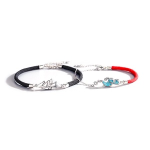 C27 2PCS Mountain and Sea Couple Bracelet Silver Valentine Days Jewelry Commemorative Gift for Wedding Lover Boyfriend Girlfriend