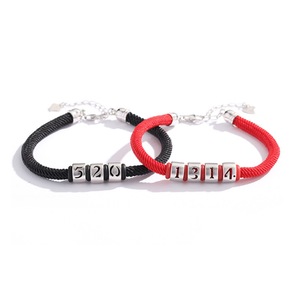 C28 2PCS Digital Confession Couple Bracelet Silver Valentine Days Jewelry Commemorative Gift for Wedding Lover Boyfriend Girlfriend