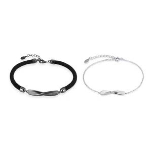 C29 2PCS Mobius Ring Couple Bracelet Silver Forest Valentine Days Jewelry Commemorative Gift for Wedding Lover Boyfriend Girlfriend