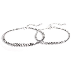 C35 2PCS Phase Link Couple Bracelet Silver Valentine Days Jewelry Commemorative Gift for Wedding Lover Boyfriend Girlfriend