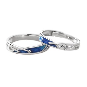 C41 2PCS Meteor Shower Couple Ring Adjustable Silver Valentine Days Jewelry Commemorative Gift for Wedding Lover Boyfriend Girlfriend