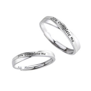 C42 2PCS You Complete Me Couple Ring Adjustable Silver Valentine Days Jewelry Commemorative Gift for Wedding Lover Boyfriend Girlfriend