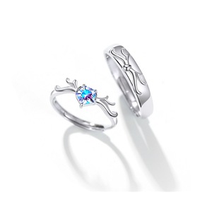 C45 2PCS Star Deer Couple Ring Adjustable Silver Valentine Days Jewelry Commemorative Gift for Wedding Lover Boyfriend Girlfriend