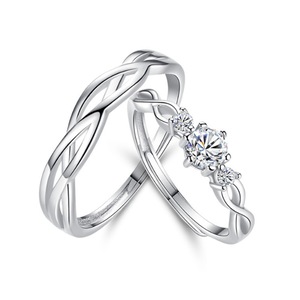 C46 2PCS Love Silk Couple Ring Adjustable Silver Valentine Days Jewelry Commemorative Gift for Wedding Lover Boyfriend Girlfriend