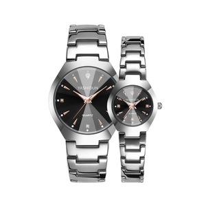 C55 2PCS Round Black Face Silver Band Couple Watch Luminous Waterproof Shiny Scale Dial for His and Hers Valentines Day Gift