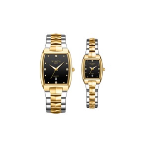 C59 2PCS Square Black Face Silver Steel Band Couple Watch Calendar Waterproof Simple Scale Dial for His and Hers Valentines Day Gift