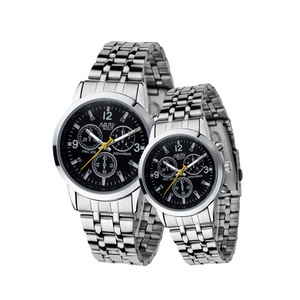 C64 2PCS Round Black Face Silver Band Couple Watch Luminous Waterproof Digital Scale Dial for His and Hers Valentines Day Gift