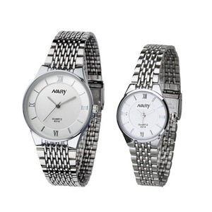 C65 2PCS Round White Face Silver Band Couple Watch Luminous Waterproof Roman Scale Dial for His and Hers Valentines Day Gift