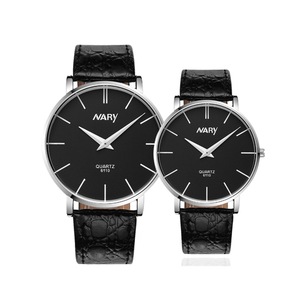 C66 2PCS Round Black Face Black Belt Couple Watch Quartz Waterproof Simple Scale Dial for His and Hers Valentines Day Gift