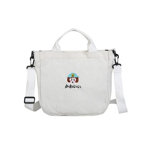 Canvas Bag Summer Student Cloth Bag Simple Wild Portable Small Bag Shoulder Messenger Bag Trend Bag Suitable for Women-White