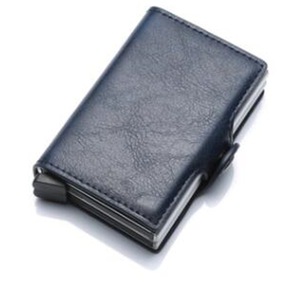 Card Holder Wallet Blocking Double Metal Box Credit Card Aluminium Pu Leather Business Card Case Wallet Purse
