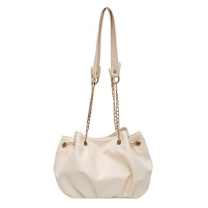 Casual Pleated Bucket Crossbody Bag PU Women Chain Solid Color Shoulder Handbag Fashion Exquisite Shopping Bag