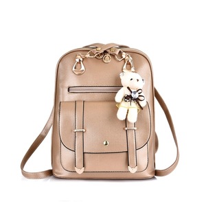 Casual PU Shoulder Bag Ladies Handbag Messenger Bag with Plush Bear Doll (Gold)