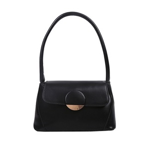 Casual Solid Color PU Leather Women Handbag Totes Female Round Buckle Simple Shoulder Shopping Bags Travel Daily Flap Purse