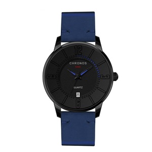 Casual Style Date Display Men Wrist Watch Colorful Leather Strap Quartz Watches BLUE COLOUR