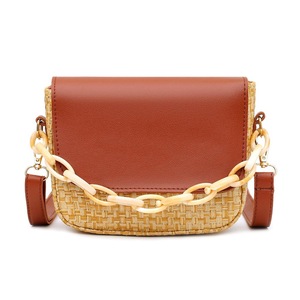 Casual Women Woven Straw Shoulder Bag Pu Leather Splicing Beach Messenger Handbag Fashion Exquisite Shopping Bag