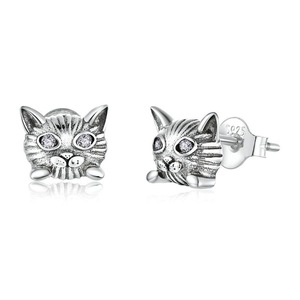 Cat Animal Stud Earrings for Women Silver plating Ear Pins Gift for Girl Jewelry