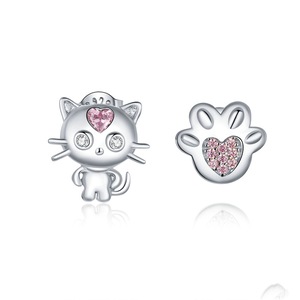 Cat Paw Footprint Stud Earrings Silver plating Pink Tiny Earrings for Women Fashion Animal Jewelry