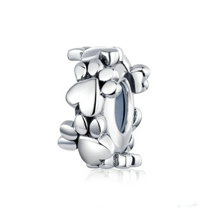 Charm Silver plating Dog Paw Charm Stopper with Charms for Bracelet DIY Jewelry