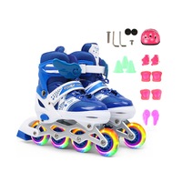 Children's Roller Skates with Adjustable Straight-row Full-flash Roller Skates - BLUE