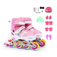 Children's Roller Skates with Adjustable Straight-row Full-flash Roller Skates - PINK