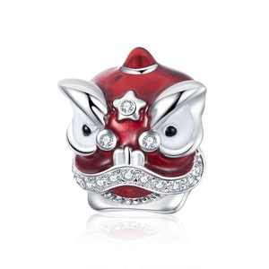 Chinese Lion Beads for Weomen Jewelry Silver plating Charm for Bracelet