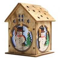 Christmas New Assembled Wooden Xmas Light Colorful Cabin Decoration Ornaments Single layer-Snowmen