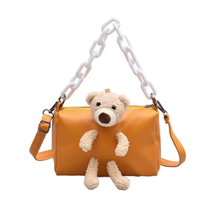 Classic Texture Creative Design Chic Women Crossbody Bag PU Leather Female Bear Chain Pouch Daily Shoulder Handbags