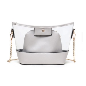 Clear PVC + PU Leather Chain Single Shoulder Bag Ladies Handbag Messenger Bag (Grey)