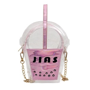 Clear PVC Women Shoulder Crossbody Bags Coffee Cup Small Purse Chain Messenger Handbag Laser Satchel