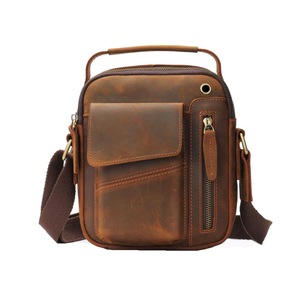 Coffee Leather Diagonal Square Bag Large Capacity Single Shoulder Bag for Man