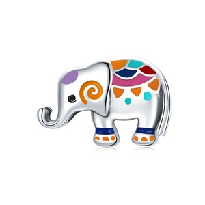 Colorful Cute Elephant Silver plating Animal Charm Pendant Symbol Fit Bracelet DIY Jewelry