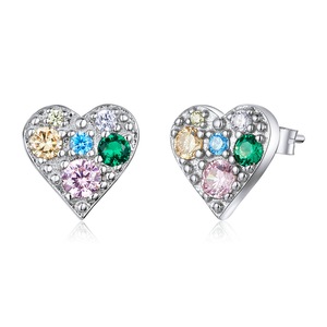 Colorful Heart Stud Earrings Silver plating Rainbow Pink Blue Earrings for Women Wedding Jewelry