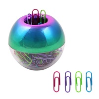 Colorful Paper Clips in Clear Acrylic Paperclip Dispenser Holder with Magnetic Lid for Office School Desk Organizer Supplies