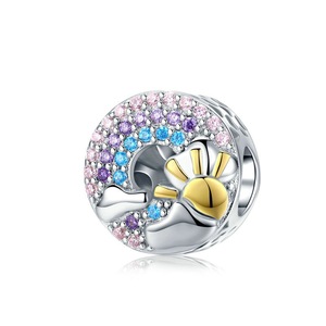 Colorful Rainbow and Cloud Round Beads for Women Jewelry Silver plating Charm Bracelet Jewelry
