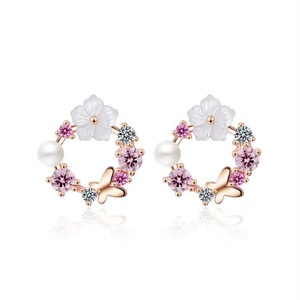Copper Earrings Pretty Butterfly Colorful Flowers+White Jewelry for Women