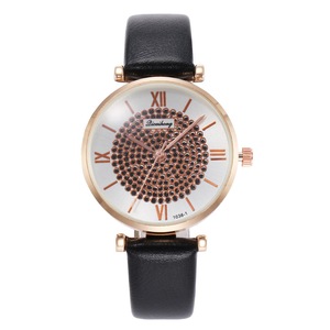 Crystal Elegant Design Ladies Watch Leather Band Quartz Watches BLACK COLOUR