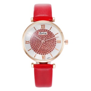 Crystal Elegant Design Ladies Watch Leather Band Quartz Watches RED COLOUR