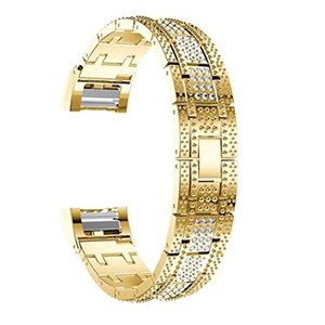 Crystal Watch Band Luxury Alloy Diamante Metal Strap Replacement for Fitbit Charge 2 GOLD COLOR