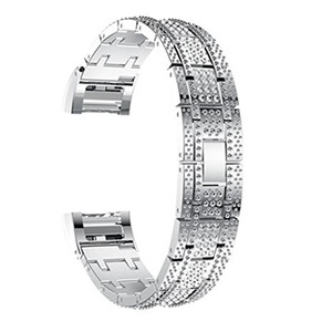 Crystal Watch Band Luxury Alloy Diamante Metal Strap Replacement for Fitbit Charge 2 SILVER COLOR