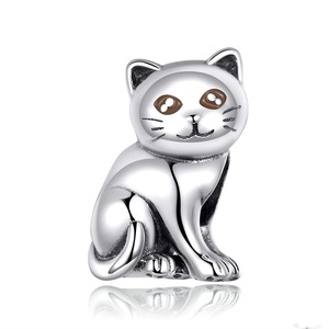 Cute Baby Cat Beads Charm for Women Bracelet Silver plating Fashion Jewelry