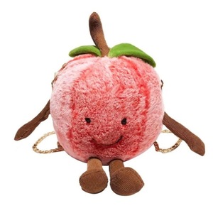 Cute Baby Girls Plush Fruit Pattern Shoulder Bags Kids Chain Crossbody Bag Children School Pack(Peach)