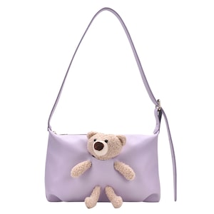 Cute Bear Pendant Crossbody Bag Classic Texture Creative Design Chic Women Fashion Shoulder Female Messenger Handbag