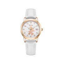 Cute Belt Watch Mickey Minnie Calendar Fashion Trend Quartz Waterproof Watch for Girls-White